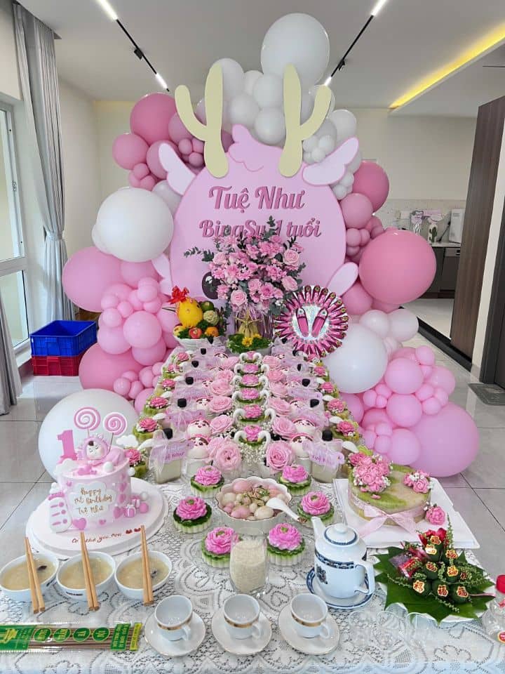 Mâm Cúng Đầy Tháng - Thôi Nôi Bé Gái (Mẫu 2)